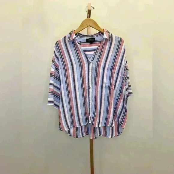 Women’s LAUNDRY by Shelli Segal Button Front Shirt in Blue Multi Stripe - Picture 5 of 13